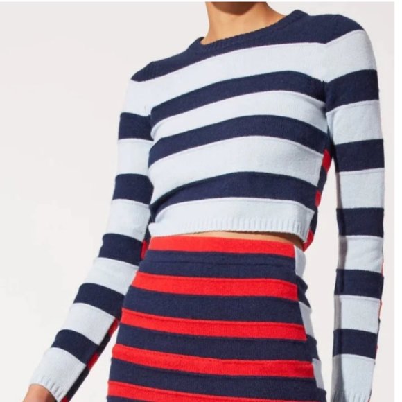 NWT Solid and Striped wool cashmere blend Cropped June Pullover in midnight mult - Picture 1 of 8